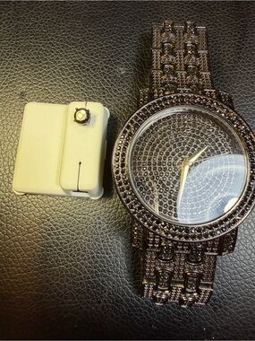 Crystal-Embellished Black Wristwatch Techno Pave with Matching Stud Earring